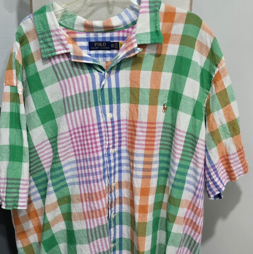 Ralph Lauren Green, Orange, and Pink Checkered Shirt